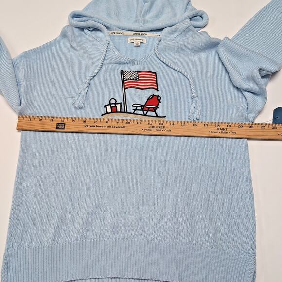 Life Is Good Hoodie Sweater Womens Size L Light Blue American Flag Beach NEW NWT - Picture 9 of 12